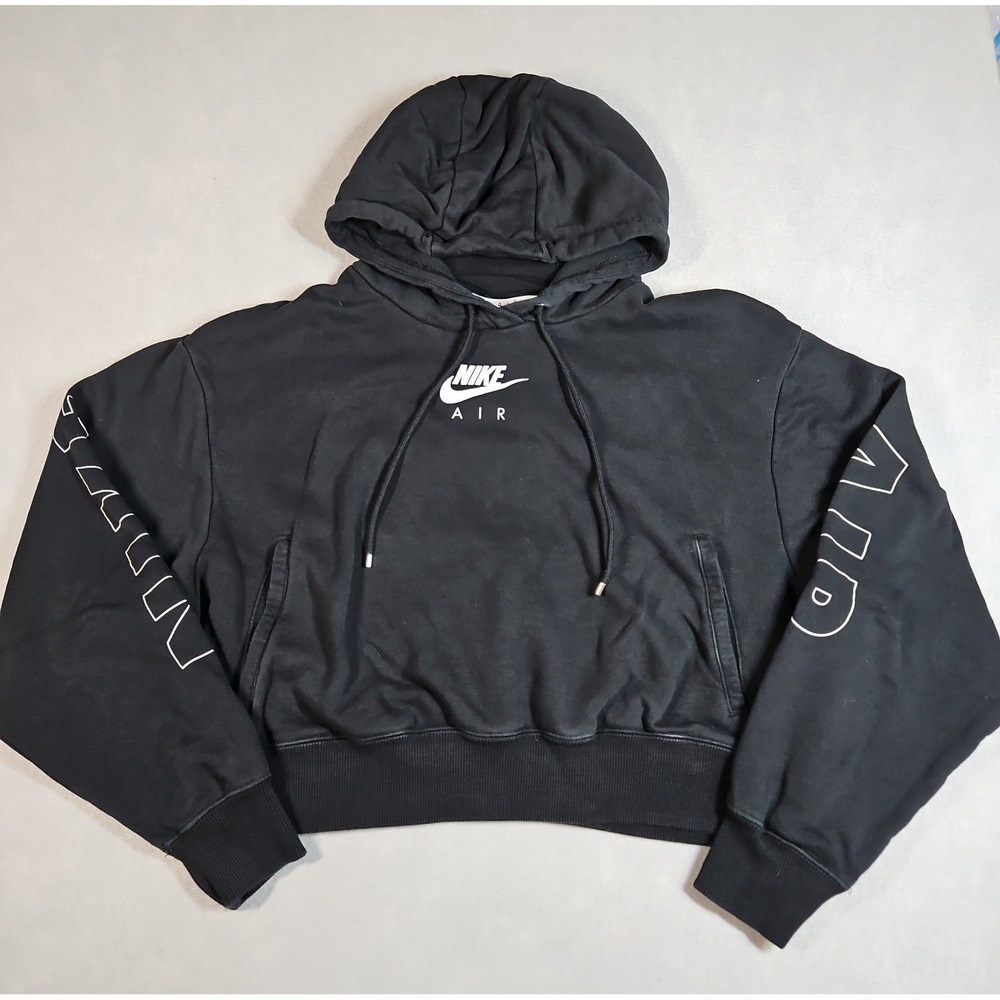 Nike Air Womens Black Cropped Pullover Hoodie Size Medium